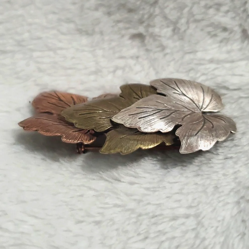 Vintage Tri-Tone MCM Leaf Brooch